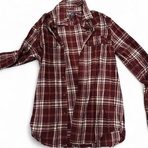 burgundy & white plaid button up flannel